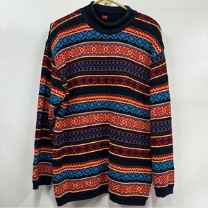 Vintage Multicolor Patterned Sweater fair isle stripe textured chunky knit